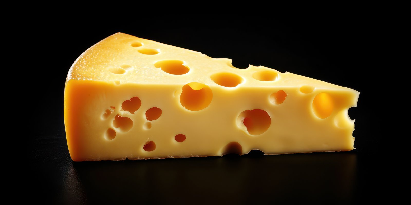 Cheese triangle with holes displayed against a dark background